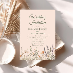 Pfirsich-Wildblumen-Wiesen-Hochzeitseinladung Einladung