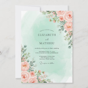 Pfirsich Zarte Florale Hochzeit Einladung