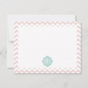 Pfirsich Zickzack Ikat mit Monogramm flaches Mitteilungskarte