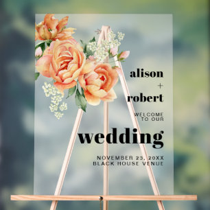 Pfirsichbäonien und Rose mattierte Hochzeit WILLKO Acrylschild