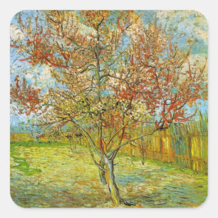 Pfirsichbaum in Blüte von Vincent van Gogh Quadratischer Aufkleber