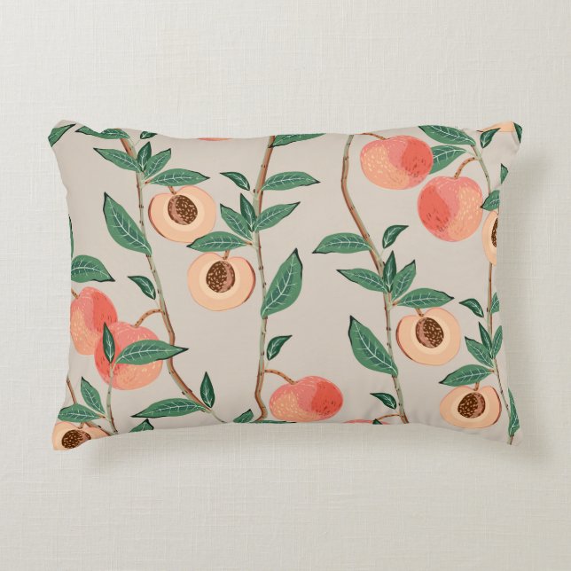 Pfirsichbäume mit Blätter und Früchten auf einem l Dekokissen (Vorderseite)