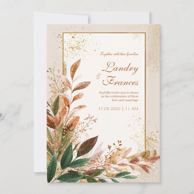 Pfirsichblatt Gold Stardust Hochzeit Einladung (Vorderseite)