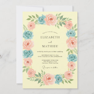 Pfirsichblaue Blumengirlande Hochzeit Einladung