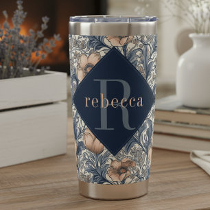 Pfirsichblaue Blumige William-Morris-Elegant-Monog Thermobecher