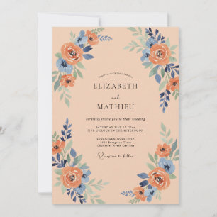 Pfirsichblaue Blütenbogen-Hochzeit Einladung