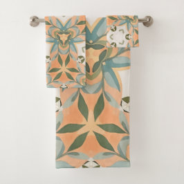 Pfirsichblaue botanische nahtlose Muster Badhandtuch Set