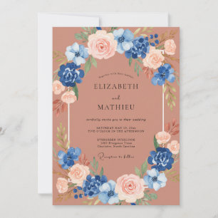 Pfirsichblaue botanische romantische Hochzeit Einladung