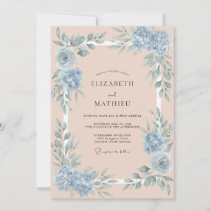 Pfirsichblaue Serene Botanische Hochzeit Einladung