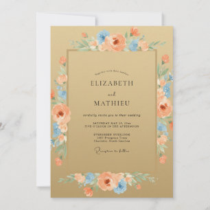 Pfirsichblaue Wildflower-Hochzeit Einladung