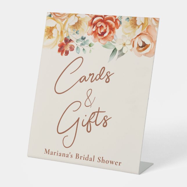 Pfirsichblumenkarten und -geschenke für Brautparty Sockelschild (Vorderseite)