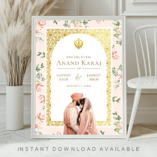 Pfirsichblüten Anand Karaj Sikh Hochzeit Willkomme Poster