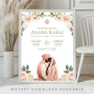 Pfirsichblüten Anand Karaj Sikh Hochzeit Willkomme Poster