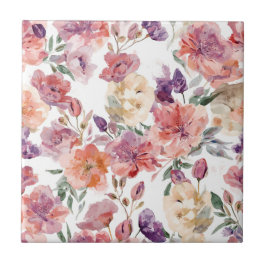 Pfirsichblüten Aquarell Blumen Botanische Blüten Fliese
