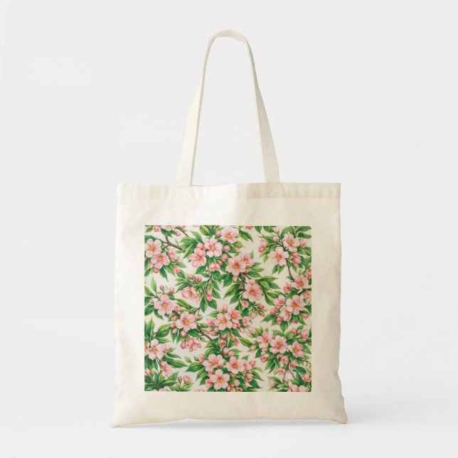 Pfirsichblüten Botanisches Blumenmuster Tragetasche (Vorne)