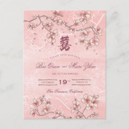 Pfirsichblüten Doppelglücklichkeit chinesische Hoc Ankündigungspostkarte