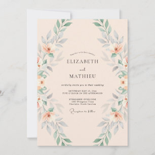 Pfirsichblüten-Grüner Bogen zur Hochzeit Einladung