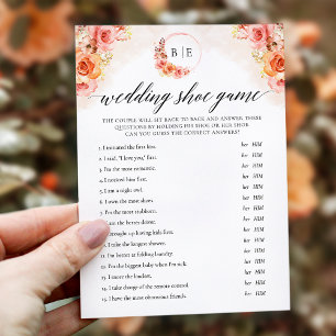 Pfirsichblüten-Hochzeitsschuh-Spiel-Monogrammkarte Einladung
