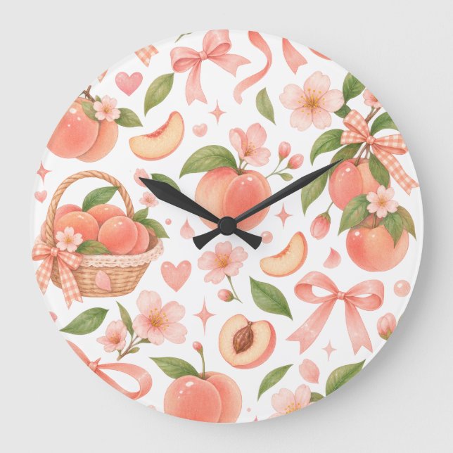 🍑Pfirsichblüten-Picknickuhr Große Wanduhr (Vorderseite)