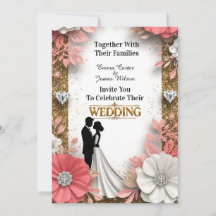 🌷 Pfirsichblüten-Rahmen mit goldener Hochzeit 💍 Einladung