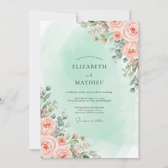 Pfirsichblüten Romantische Hochzeit Einladung (Vorderseite)