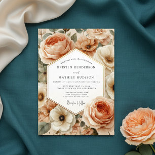 Pfirsichblüten-Romantische Hochzeit Einladung