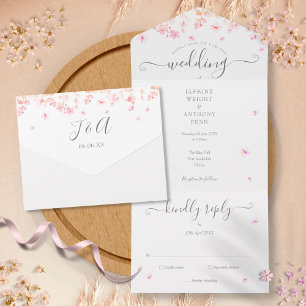 Pfirsichblüten-Schrift-Monogramm All In One Einladung