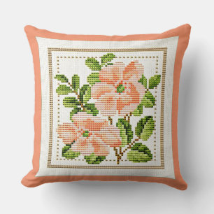 Pfirsichblüten Stickerei im Landhausstil Vintage Kissen