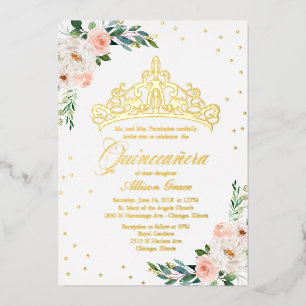 Pfirsichblüten-Tiara Quinceanera Folieneinladung
