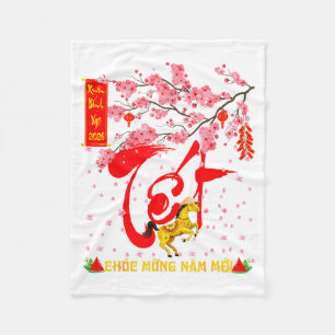 Pfirsichblüten Vietnamesisches Neujahrsfest Pferd Fleecedecke