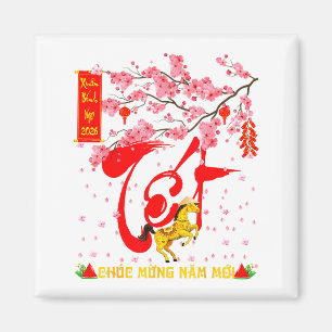 Pfirsichblüten Vietnamesisches Neujahrsfest Pferd Magnet