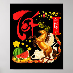 Pfirsichblüten Vietnamesisches Neujahrsfest Pferd Poster