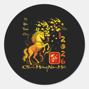 Pfirsichblüten Vietnamesisches Neujahrsfest Pferd  Runder Aufkleber