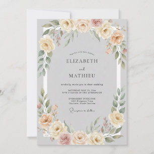 Pfirsichblüten-Weiche Üppige Hochzeit Einladung