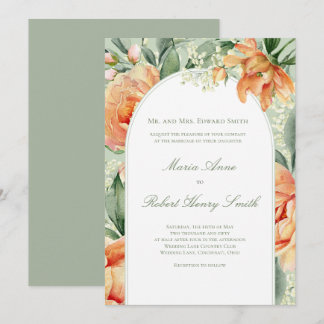 Pfirsichblütenbogen Elegante Botanische Hochzeit Einladung