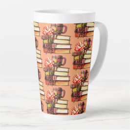 Pfirsichbücher und Tee Milchtasse