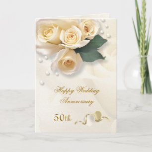 Pfirsichcreme-Rosen, Herzen zum 50. Hochzeitstag Karte