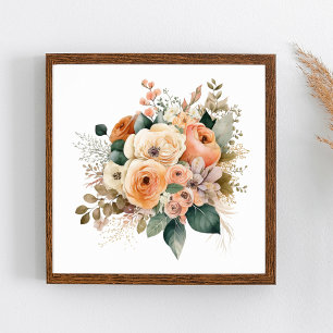Pfirsichcreme Terrakotta Blumen Botanisch Aquarell Poster