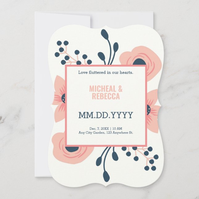 Pfirsichcreme und Blumen rustikale Hochzeit Save The Date (Vorderseite)