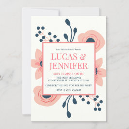Pfirsichcreme und Blüten Rustikale Hochzeit Einladung