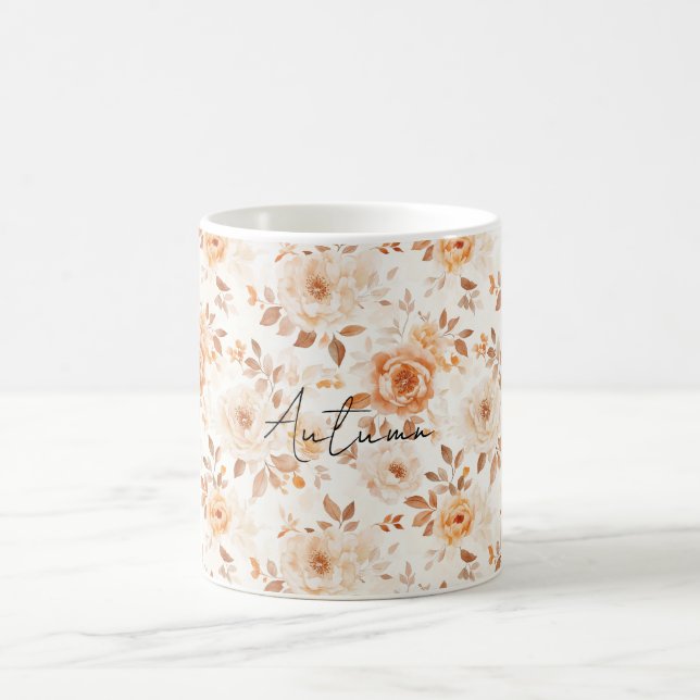 Pfirsichcreme Weiße Blumen Kaffeetasse (Mittel)