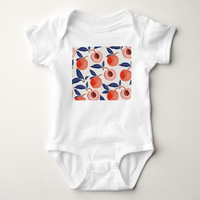 Pfirsiche Apricot Blätter Creme Background Baby Strampler (Vorderseite)