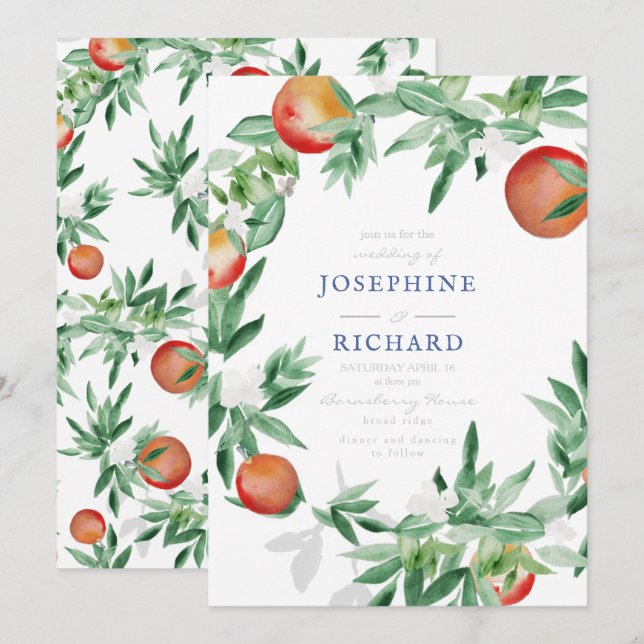 Pfirsiche, Aquarellgestaltung, für Hochzeiten einl Einladung (Vorne/Hinten)