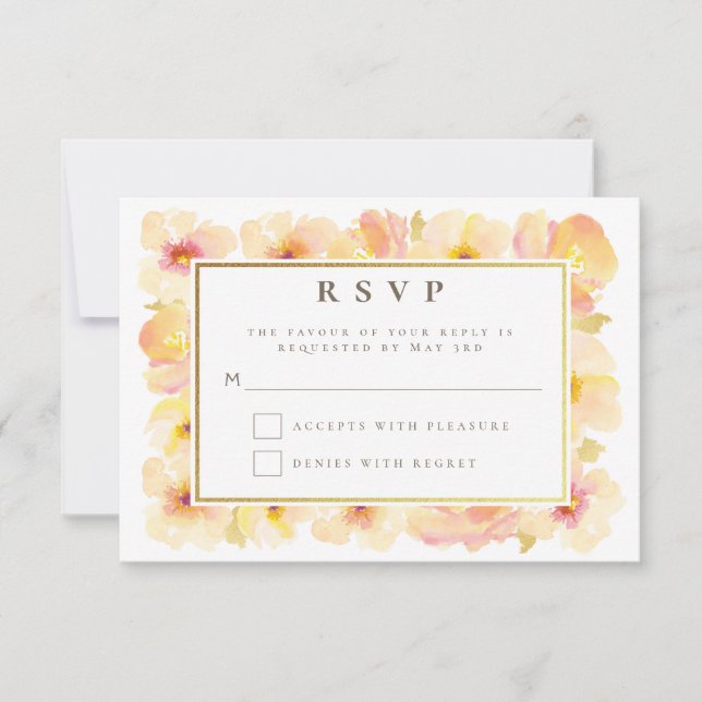 Pfirsiche Cream Gold Frame Wedding RSVP Einladung (Vorderseite)