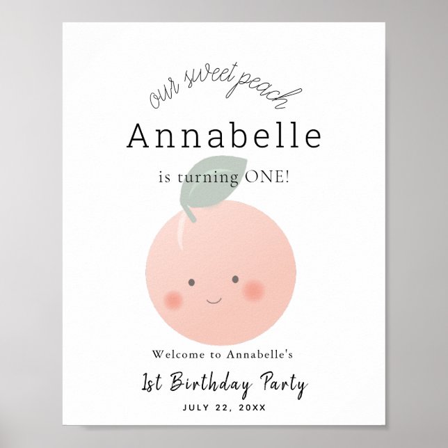 Pfirsiche & Cream Kawaii Girl Geburtstag Begrüßung Poster (Vorne)