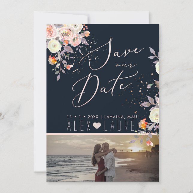 Pfirsiche+Creme Aquarellfarben Save the Date Einladung (Vorderseite)