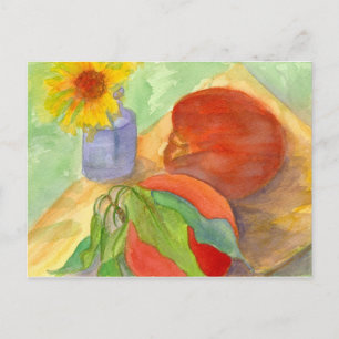 Pfirsiche Fresh Fruit Daisy Blume Watercolor Postkarte