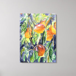 Pfirsiche Frucht noch lebendig Aquarellmalerei Leinwanddruck