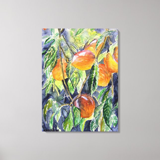 Pfirsiche Frucht noch lebendig Aquarellmalerei Leinwanddruck (Vorderseite)