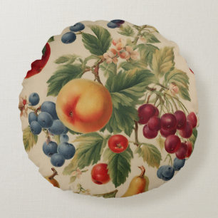 Pfirsiche, Kirschen, Blaubeeren, Birnen, Äpfel Rundes Kissen